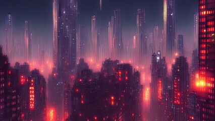 Fototapeta na wymiar Cityscape of asian cyberpunk city at night. Neon, skyscrapers, fantasy cyber city. 3D illustration