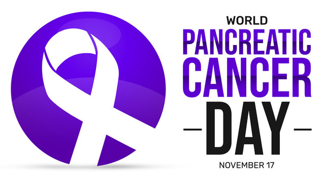 World Pancreatic Cancer Day background with purple ribbon and typography. November is pancreatic cancer awareness month, background