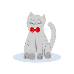 Vector illustration of grey cat. Cute grey cat in flat style.