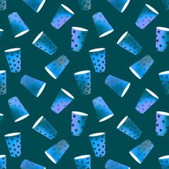 Cartoon cups seamless drinks doodle pattern for wrapping paper and fabrics and clothes print and kids