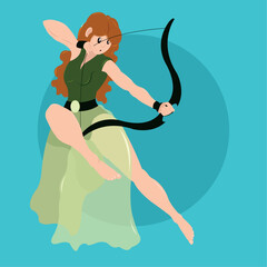 Isolated cute female archer medieval character Vector