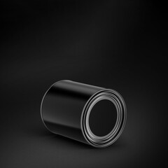 3d Illustration. Paint can mockup lying down on black background