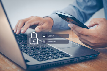Login, User, cyber security in two-step verification, identification information security and encryption, Account Access app to sign in securely or receive verification codes by email or text message.