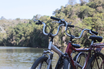 Fototapeta na wymiar bicycles in the lake