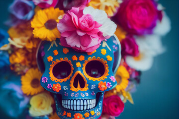 Day of the Dead, Dia de los muertos, skull and flowers