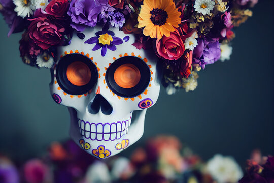 Day of the Dead, Dia de los muertos, skull and flowers