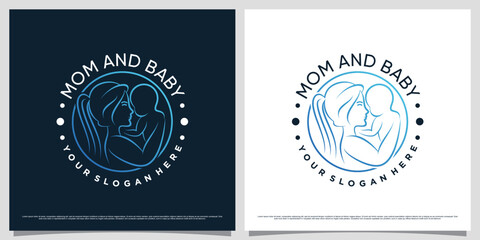 Creative mom and baby logo design template with emblem style concept