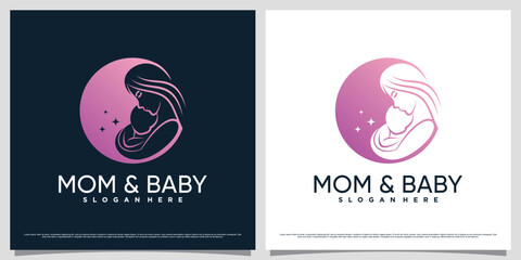 Mom and baby logo design template with negative space concept and creative element