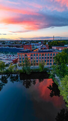 View at Pabianice city from a drone at sunset - obrazy, fototapety, plakaty