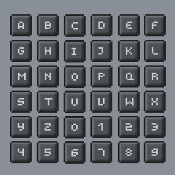 Pixel art alphabet, illustration of computer keys