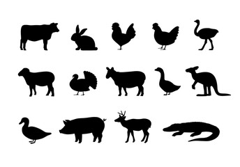A set of animal silhouettes. Great for your design. Set of vector signs on white background. Ready to use for your design, presentation, promo, adv. EPS10.	