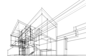 Linear architectural sketch of house 