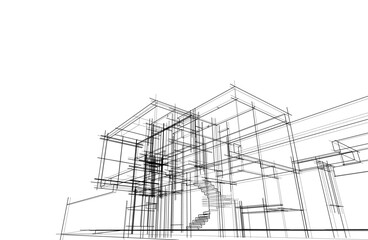 Linear architectural sketch of house 