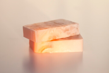 Soap bars close up. Handmade hygiene products. 