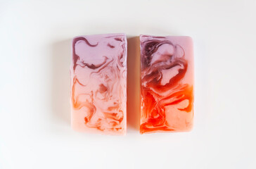 Soap bars close up. Handmade hygiene products. 