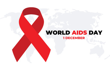 Vector illustration of hiv, World AIDS Day template for you design. Red ribbons on the map of world emblem.