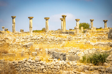 roman ruins, arches, pillars, volubilis, morocco, north africa, columns