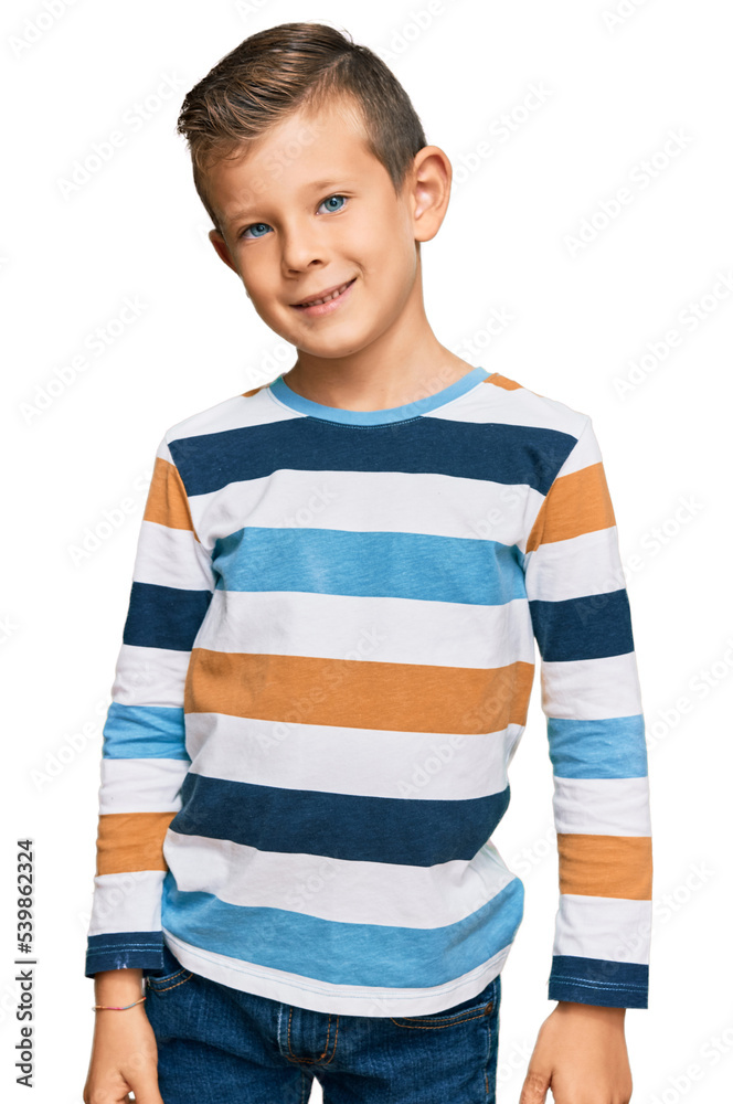 Poster adorable caucasian kid wearing casual clothes looking positive and happy standing and smiling with a