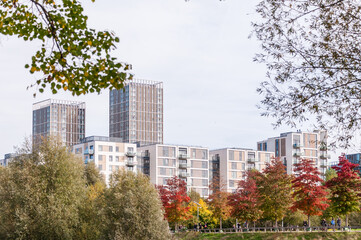 London, UK, October 16, 2022:  Queen Elizabeth Olympic Park in autumn,  London, England, United Kingdom
