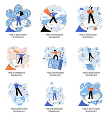 Fototapeta premium Help in professional development metaphor. Qualified employee training program. Refresher course. Human resource management organization. Business education workshop. School personality growth in team