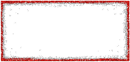 Red and silver white glitter textured frame approximately 10x5 inches, isolated stationary element for a wide range of projects. Abstract double boarded glitter sparkling particles for embellishment.