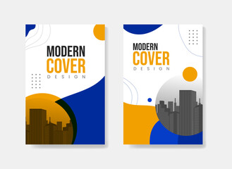 Modern cover background design with blue and yellow color for annual report, flyer, brochure, and layout A4 size