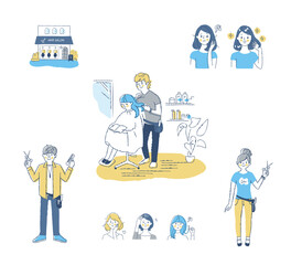 ヘアサロンのさまざまなシーン　セット