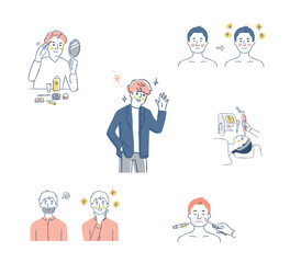 男性美容のさまざまなシーン セット