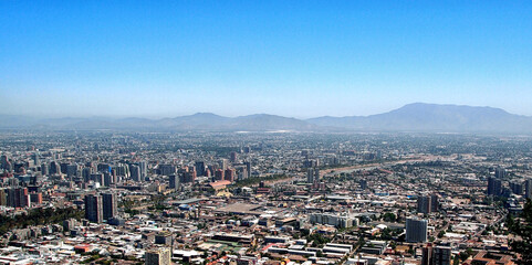 Top view of the city with mountains on the horizon
