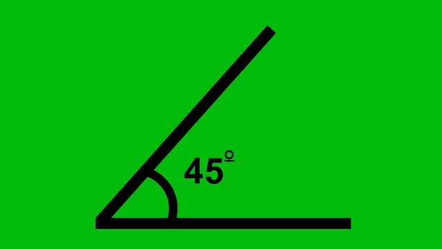 Animation of geometric math graph with an angle measure of 45 degrees, on a green chroma key background