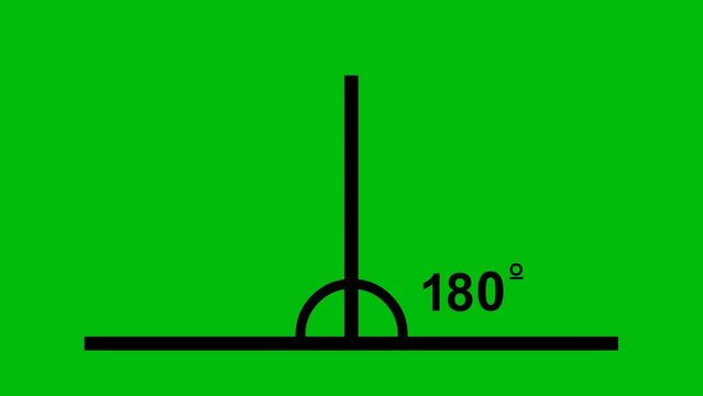 Animation of geometric math graph with an angle measure of 180 degrees, on a green chroma key background