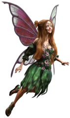 Fairy in green dress 3D illustration 