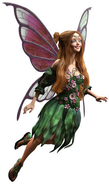 Fairy in green dress 3D illustration	