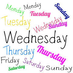 handwritten weekdays, names of the days vector