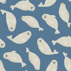 Vector seamless pattern with cute fur seals