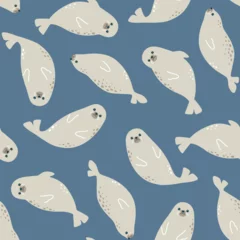 Zelfklevend Fotobehang Vector seamless pattern with cute fur seals © Baranovska