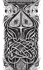 Decorative black and white gothic ornament, base for tattoo