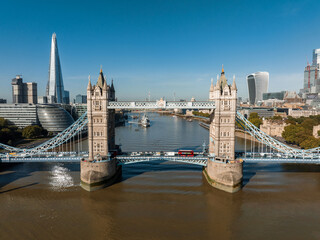 Aerial panoramic cityscape view of London and the River Thames in England, United Kingdom. The...