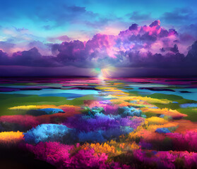 Fototapeta na wymiar Illustration Beautiful Colourful Landscape Background