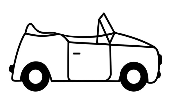 recommend clip art: Convertible car png illustration. Simple black outline icon, symbol, sticker, object or logo. Black silhouette pictogram. Transportation pictograph or infographic. Wall art or children's room decor.