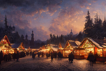 christmas in the village illustration 