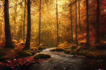 Fototapeta premium autumn forest in the morning
