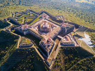Aerial view of fortress of Nossa Senhora da Graca, famous landmark in Elvas, Portugal