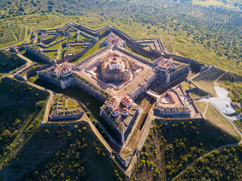 Aerial view of fortress of Nossa Senhora da Graca, famous landmark in Elvas, Portugal