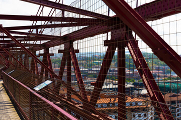 View of Portugalete city inside from Vizcaya Bridge bridge in Spain, crossing the River