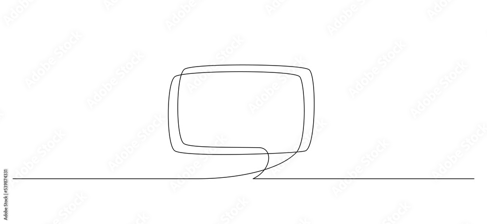 Wall mural one continuous line drawing of speech bubble square shaped. chat cloud and thought dialogue symbol i