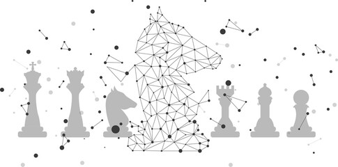 low polygon dot connected line of knight chess piece. icon for planning and strategy thinking