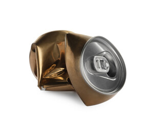 Golden crumpled can with ring isolated on white