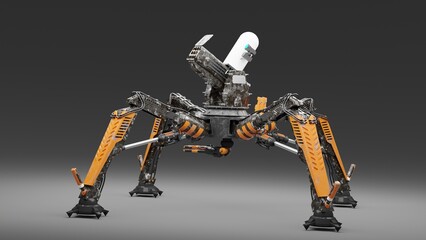 Automatic turret robot.3D artwork.3D rendering.3D illustration
