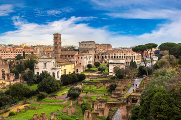 Fototapeta na wymiar Ruins of Forum and Colosseum in Rome
